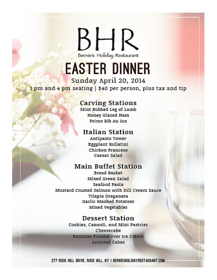 Easter Dinner  Bernies Holiday Restaurant